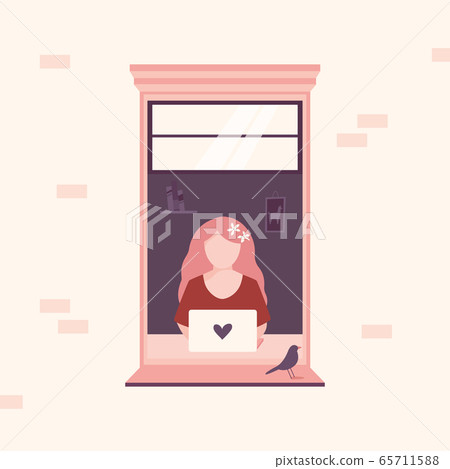 Young freelancer woman working remotely from home 65711588