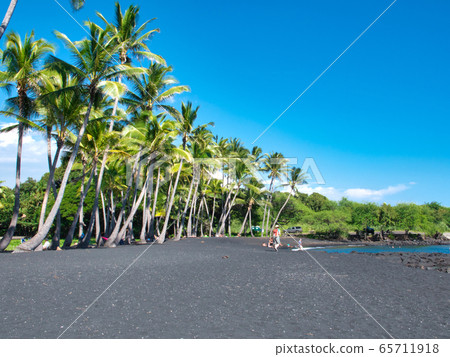 Punaluu Black Sand Beach, a beach in the southeastern part of the Hawaiian coast of Kau Punaluu Black Sand Beach, a beach in the southeastern part of the Hawaiian coast of Kau 65711918