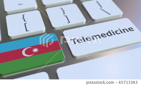 Telemedicine text and flag of Azerbaijan on the computer keyboard. Remote medical services related conceptual 3D rendering Telemedicine text and flag of Azerbaijan on the computer keyboard. Remote medical services related conceptual 3D rendering 65713363