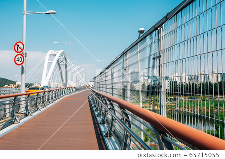 Modern bridge with Jungnangcheon Stream in Seoul, Korea Modern bridge with Jungnangcheon Stream in Seoul, Korea 65715055