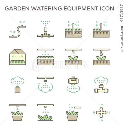 Garden watering equipment and sprinkler icon set 65715927