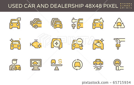 Used car and dealership vector icon set design, 65715934