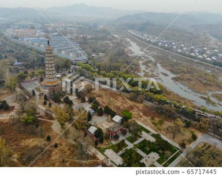 Aerial view of tower pavilion inside the Imperial Summer Palace of The Mountain Resort in Chengde 65717445