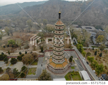 Aerial view of tower pavilion inside the Imperial Summer Palace of The Mountain Resort in Chengde Aerial view of tower pavilion inside the Imperial Summer Palace of The Mountain Resort in Chengde 65717518