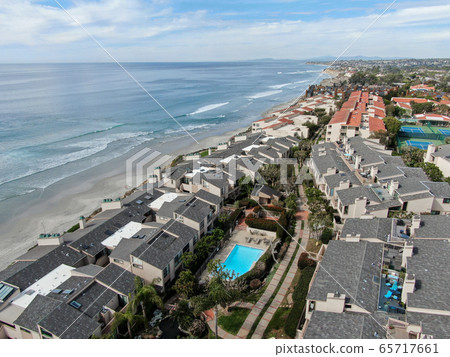 Aerial view of condo community next to the beach and sea in south california 65717661