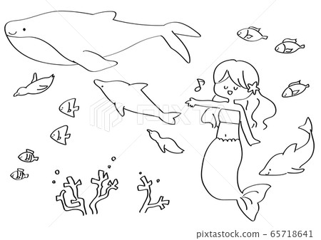 流行海洋生物線描插圖集 65718641