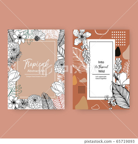 Line art tropical frame design with flowers and 65719893