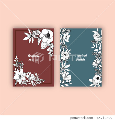 Line art tropical frame design with flowers and Line art tropical frame design with flowers and 65719899