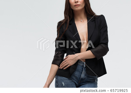 longest thrusting dildo Woman in Studio Wearing Fashionable Suit Stock Image