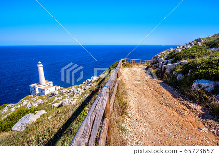 trail to the lighthouse of Italy in Punta Palascia - Salento - Lecce province in Puglia 65723657