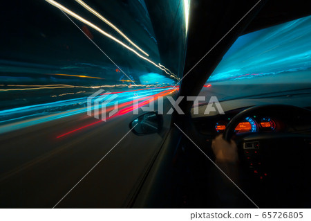 Speed movement car view from the interior 65726805