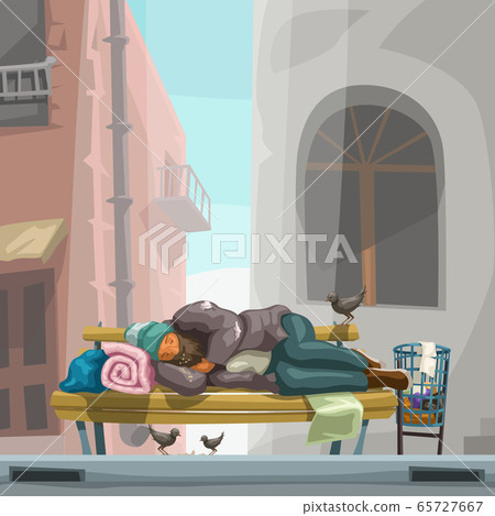 homeless sleeping on city bench 65727667