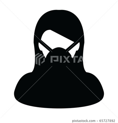 Wearing mask icon vector for virus safety protection person profile female avatar symbol for medical and health care in a glyph pictogram illustration 65727892