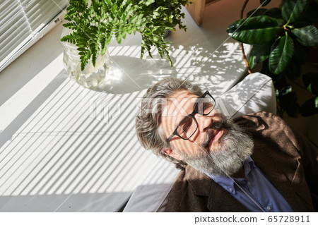 Happy mature relaxed businessman or other professional with grey hair and beard Happy mature relaxed businessman or other professional with grey hair and beard 65728911