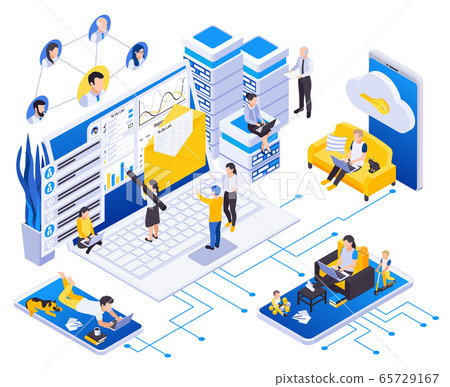 Remote Work Management Isometric 65729167