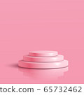 Pink round podium. Pedestal in pastel colored room with spot lights scene. Vector illustration 65732462