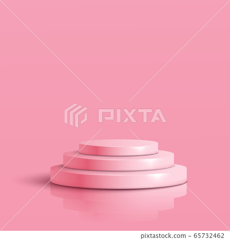 Pink round podium. Pedestal in pastel colored room with spot lights scene. Vector illustration 65732462