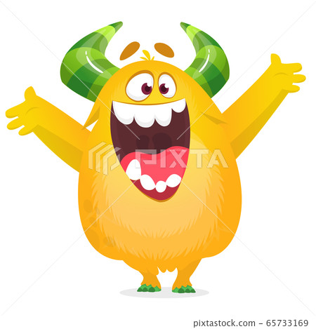 Cartoon yellow furry monster. Halloween vector 65733169