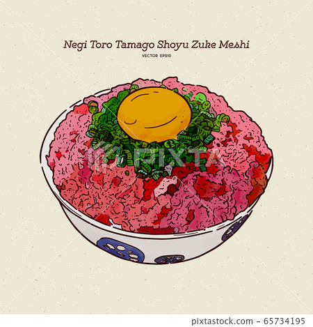 Negi Toro Tamago Shoyu Zuke Meshi Donburi, hand 65734195