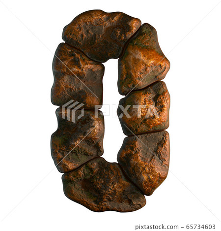 Rocky number 0. Font of stone isolated on white background. 3d 65734603
