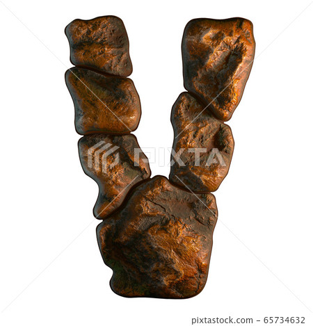 Rocky letter V. Font of stone on white background. 3d 65734632