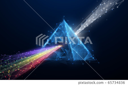 Prism light spectrum. 3d triangle shape from lines, triangles, particle, low poly and wireframe 65734836