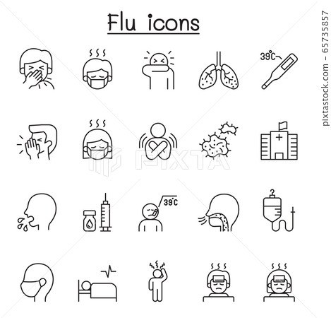 Flu, sick & illness icons set in thin line style Flu, sick & illness icons set in thin line style 65735857