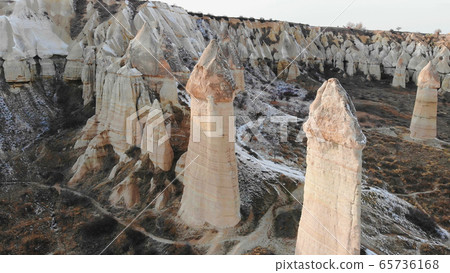 The valley of love in Goreme Cappadocia Turkey during the freezing winter months 65736168