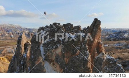 Sharp Rocks in Cappadocia. Turkey. Aerial view. Sharp Rocks in Cappadocia. Turkey. Aerial view. 65736180