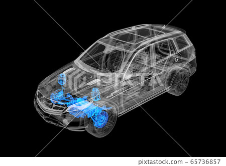 Technical 3d illustration of SUV car with x-ray Technical 3d illustration of SUV car with x-ray 65736857