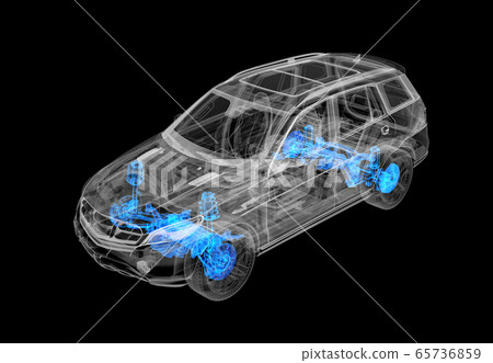 Technical 3d illustration of SUV car with x-ray 65736859