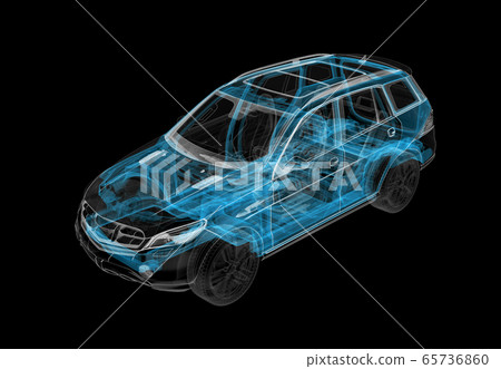 Technical 3d illustration of SUV car with x-ray Technical 3d illustration of SUV car with x-ray 65736860
