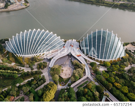 Aerial view of Gardens by the Bay in Singapore. Aerial view of Gardens by the Bay in Singapore. 65737254
