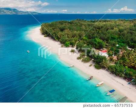 Tropical island with luxury beach and turquoise ocean. Aerial view. 65737553