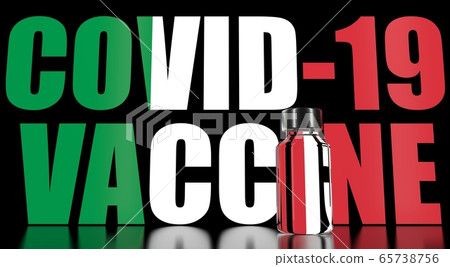 COVID-19 coronavirus disease vaccine vial against the Italian flag. Medical research and vaccination in Italy. 3D rendering 65738756