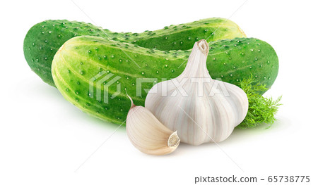 Isolated cucumbers, garlic and dill Isolated cucumbers, garlic and dill 65738775