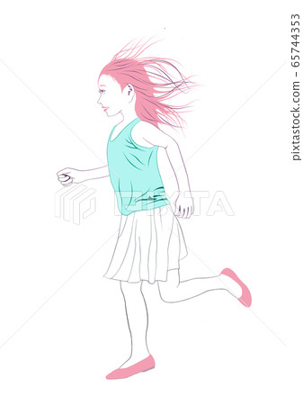 Girl with her hair running 65744353