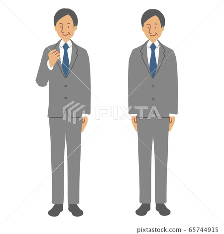 Middle-aged man wearing a gray suit (guts pose, upright) 65744915