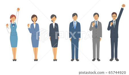 Office workers standing side by side (male, female, youth, middle-aged and older, guts pose) 65744920