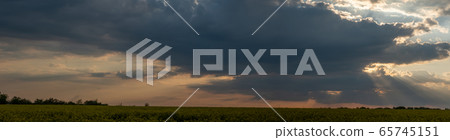 Panorama background of dramatic cloud scape, morning mist over the field Panorama background of dramatic cloud scape, morning mist over the field 65745151