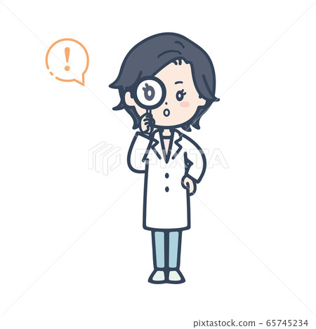 Female doctor pose illustration with magnifying glass 65745234