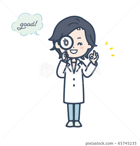 Female doctor pose illustration with OK magnifying glass 65745235