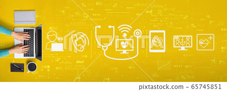 Telemedicine theme with person using a laptop Telemedicine theme with person using a laptop 65745851