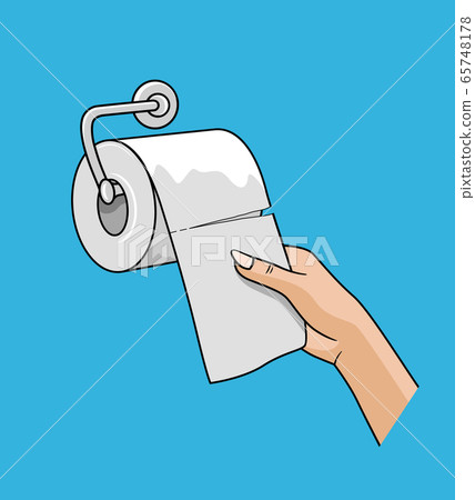 woman hand, pull up with a tissue roll white paper  65748178