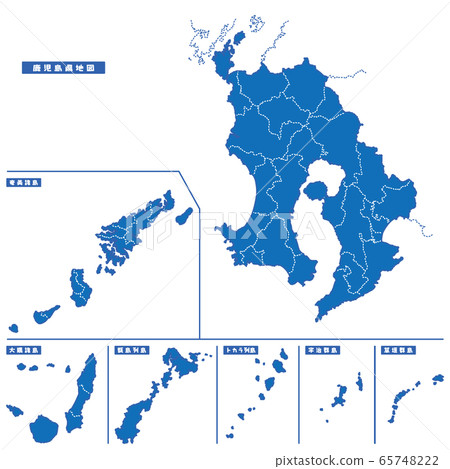 Kagoshima prefecture map simple blue city 65748222