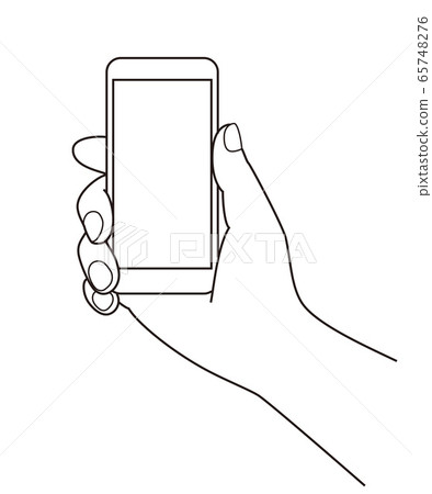 拿著智能手機的一隻手的簡單的線條畫插圖 拿著智能手機的一隻手的簡單的線條畫插圖 65748276