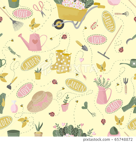 Vector seamless pattern with gardening tools.... - Stock Illustration ...