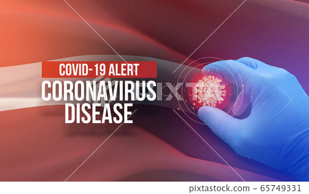 COVID-19 alert, coronavirus disease - letter typography text. Medical virus molecular concept with flag of Latvia. 3D illustration. COVID-19 alert, coronavirus disease - letter typography text. Medical virus molecular concept with flag of Latvia. 3D illustration. 65749331