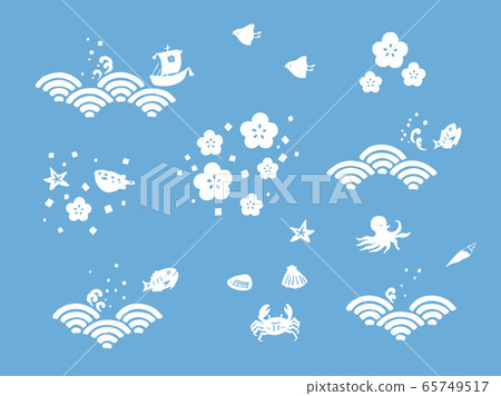 Japanese pattern hand drawn set 65749517