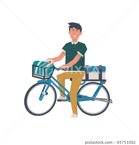一個人騎自行車的插圖[騎自行車，購物，購物，通勤，送貨] 65751082